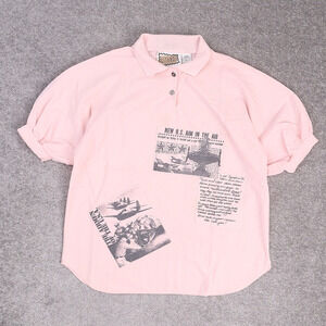 VTG 90s 80s Gitano US Military Printed Large Pink Short Sleeve Collared Shirt